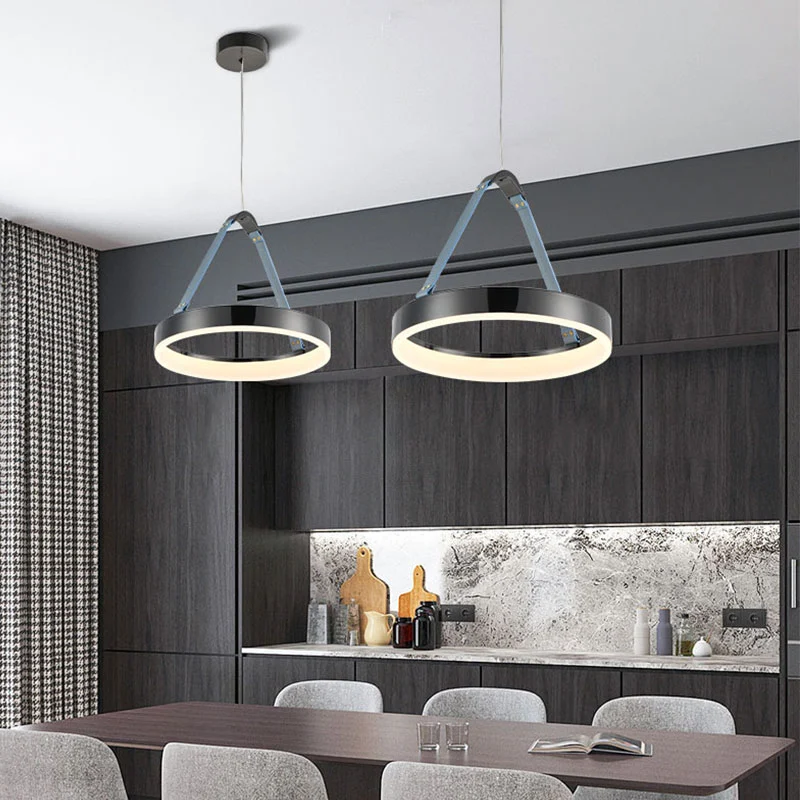 Simple modern design leather sling ring ceiling chandelier