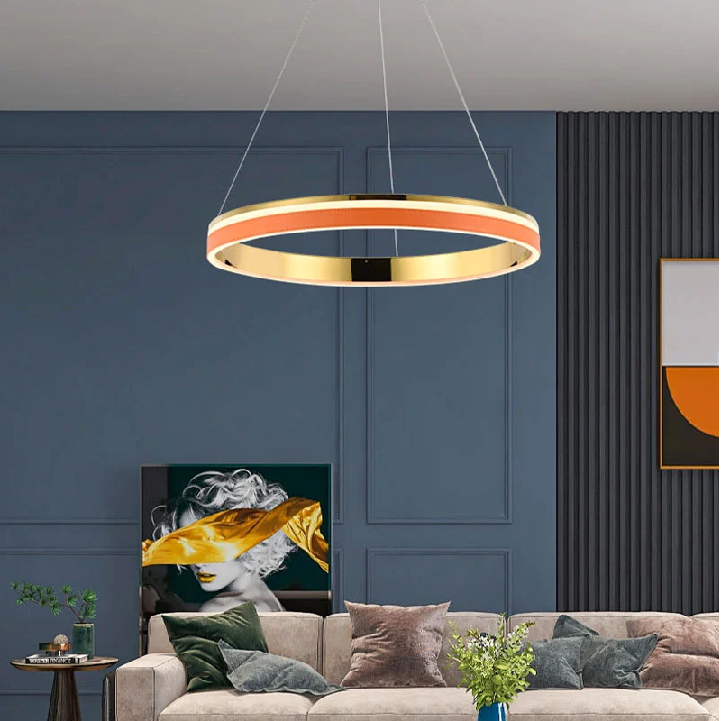 Simple Nordic modern leather outsourcing ring ceiling chandelier
