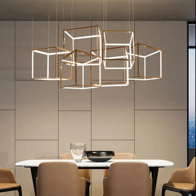 Simple modern multi-scene geometric square Nordic ceiling chandelier