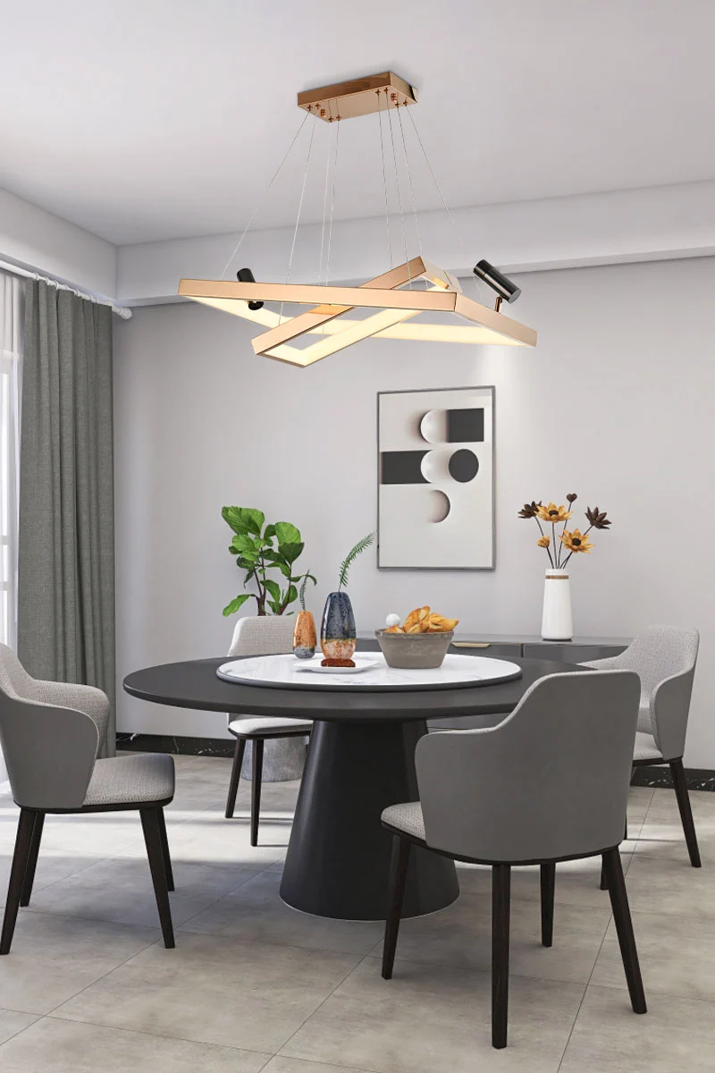 Modern science and technology quadrilateral ceiling chandelier with spotlights